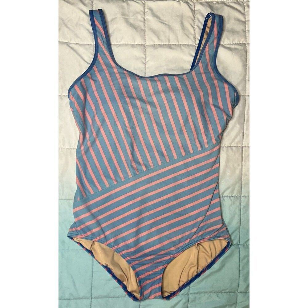 Lands End Striped one piece bathing Suit Size 12